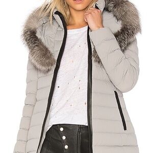 Mackage Light Gray Puffer Jacket with Faux Fur Hood